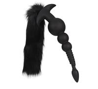 Plug anal en silicone liquide, queue de renard amovible, 3 tailles, collier de perles anales, satisfait le jeu de rôle de masturbation BDSM et apporte des jouets sexuels partagés par les hommes(Schwar