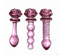 Plug anal en verre avec fleur de cristal rose, gode en verre, massage de la prostate, plug anal SM, jouet anal, masturbation érotique, ensemble de jouets sexuels pour femmes et hommes(B)