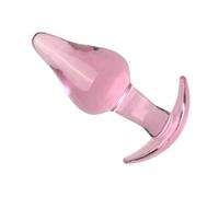 Plug anal en verre rose conique avec base croissant, 5x3x1.92in, diam. max 1.92in, 14oz usage prostatique
