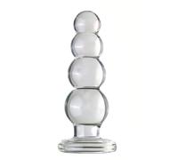 Plug Anal en Verre Transparent avec Perles Graduées, Base Sécurisée pour Température et Massage Prostatique - Jouet Adulte Grande Taille pour Hommes et Femmes (M,Transparent)
