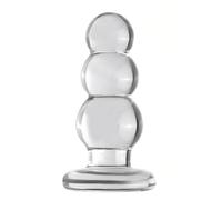 Plug Anal en Verre Transparent avec Perles Graduées, Base Sécurisée pour Température et Massage Prostatique - Jouet Adulte Grande Taille pour Hommes et Femmes (S,Transparent)