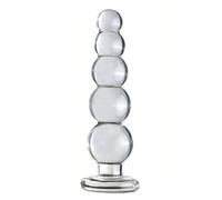 Plug Anal en Verre Transparent avec Perles Graduées, Base Sécurisée pour Température et Massage Prostatique - Jouet Adulte Grande Taille pour Hommes et Femmes (L,Transparent)