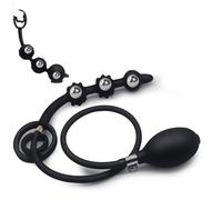 Plug Anal Gonflable 3 Boules avec Anneau de Pénis et Perles Anales - Buttplug Flexible avec Pompe, Balle Métallique Intégrée, Jouet SM Polyvalent pour Hommes et Femmes