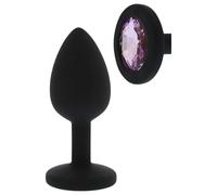 Plug anal noir en silicone, pierre violette.