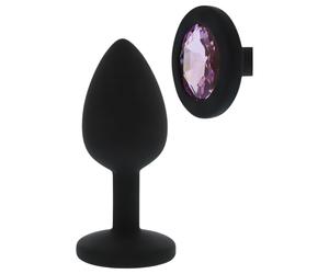 Plug anal noir en silicone, pierre violette.