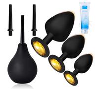 Plug anal pour femme et homme, kit de douche vaginale en silicone, 3 embouts, sextoy anal avec lubrifiant, plugs anaux en silicone, grand, moyen et petit, pour débutants