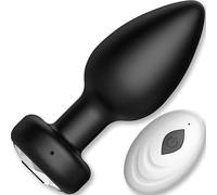 Plug Anal pour Femmes et Hommes 9x3,5cm - Vibrateur avec Télécommande en Silicone Noir Buttplug avec 10 Modes de Vibration Fops A127