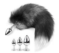 Plug anal queue de renard gris avec pointe blanche, queue d'animal en métal, jouet érotique cosplay, jouet sexuel, queue de couple pour femmes et hommes, jeu sexuel(M)