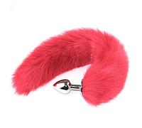 Plug Anale Femme Homme Gay Les Avec Queue en Peluche Massager Érotisme Vibrant SM Cour arrière Expansion anale Fournitures Pour Adultes-46.5CM (Rouge)