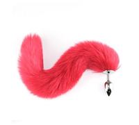 Plug Anale Femme Homme Gay Les Avec Queue en peluche pileux de queue Massager Érotisme Vibrant silicone-Noir/Blanc/Rouge (Rouge)