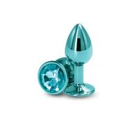 Plug bijou anal Rosebud aluminium chromé turquoise taille S - NS NOVELTIES