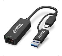 Plugable 2.5G USB C et USB vers Adaptateur Ethernet, Adaptateur 2 en 1, Compatible avec USB C/Thunderbolt 3 ou USB 3.0, USB-C vers RJ45 2.5 Gigabit LAN, Compatible avec Mac et Windows