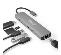 Plugable 7 en 1 Hub USB C Adaptateur Multiport avec Ethernet Compatible avec Mac, Windows, Chromebook, Dell XPS et Thunderbolt 3 (87W Charge, Gigabit Ethernet, 4K HDMI, 2X USB, SD/microSD)