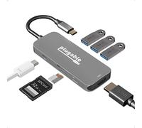 Plugable Adaptateur USB C 7 en 1 multiport, Hub USB 3.0 et USB C Compatible MacBook Pro, Windows, Chromebook, Dell XPS, Thunderbolt 3 etc. (HDMIK, 3X USB 3.0, Cartes SD et microSD, Chargeur 87 W)
