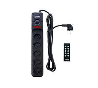 Plugger Bloc multiprise électrique noir 5 prises 16A avec terre, interrupteur, télécommande sans fil pour chaque prise, Câble de 1,4m. Puissance 2300W pour maison, bureau, home studio. Haute qualité.