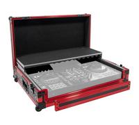 Plugger Case, Flight case Pro pour contrôleur Pioneer DJ XDJ RX3. Flight-case en multiplis noir 9mm, cornières aluminium rouge, roulettes, pour contrôleur DJ USB, avec tablette pour PC portable.