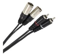 Plugger, double câble instrument équipé de 2x XLR mâle 3 broches vers 2x Cinch (RCA) mâle. Signal asymétrique. Prise audio stéréo. Longueur du câble audio 60 cm Noir