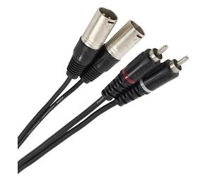 Plugger, double câble instrument équipé de 2x XLR mâle 3 broches vers 2x Cinch (RCA) mâle. Signal asymétrique. Prise audio stéréo. Longueur du câble audio 60 cm Noir