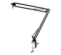 Plugger Studio Podcast Arm Support de Suspension Microphone réglable, Perche ciseaux Microphone Bras articulé Noir pour Podcast Streaming Broadcast Gaming Radio. Adaptateur fileté 3/8" - 5/8" fourni.