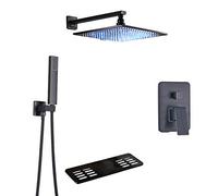 Pluie LED Orb Rain Mélangeur Sigle Mural Moule Salle Bain Fauce avec Pomme Douche à Main, Bec de Baignoire en Cascade, 12 Pouces