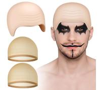 PLULON 1 piezas Halloween Cap Calva 2 capucha de peluca para hombres Mujeres Maquillaje Látex arrugado capuchas capucha peluca sombrero con nylon capucha pelo red para adultos disfraz de cosplay