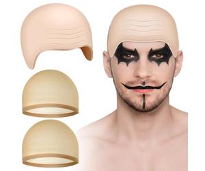 PLULON 1 piezas Halloween Cap Calva 2 capucha de peluca para hombres Mujeres Maquillaje Látex arrugado capuchas capucha peluca sombrero con nylon capucha pelo red para adultos disfraz de cosplay