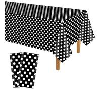 PLULON 2 Pièces Nappe à Pois Blancs Noirs Nappe Table en Plastique 137 x 274 cm Nappe Table Noire Rectangulaire pour Mariage Anniversaire Baby Shower Fête Pique-Nique Maison Décorations Table Manger