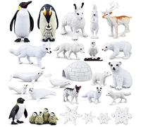 PLULON 25 Pcs Animaux d'hiver Figurines Jouets Océan Mer Animaux Figurines Plastique Pingouin Ours Polaire Phoque Dauphin Cerf Flocons Neige Arctique Créature Figures pour anniversaire Décoration Noël