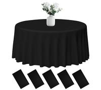 PLULON 5Pcs Nappes Rondes en Plastique Couverture de Table Noire 84 Pouces Nappe Imperméable Cercle Nappe en Vrac pour Anniversaire Mariage Pique-Nique Maison Décorations de Table à Manger