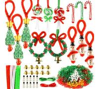 PLULON 60 Ensembles d'Artisanat Noël pour Enfants Kit Ornement Perles Noël Tri Perles avec Cure-Pipes Couronne Perles Artisanales Bonhomme Neige Canne Bonbon Décorations Suspendues Arbre Fête Noël