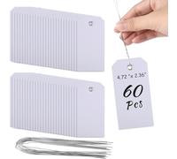 PLULON Lot de 60 étiquettes blanches en plastique avec fil de fer de 11,4 x 6,5 cm pour étiquetage - Étiquettes vierges imperméables pour inventaire, bagages, vêtements