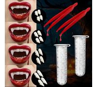 PLULON Lot de 8 Paires Dents Vampire Crocs Accessoires Vampire Halloween 4 Tailles Dents Vampire avec Crocs Vampire adhésifs Costume Vampire Halloween Adultes Femmes et Hommes fête Halloween Cosplay