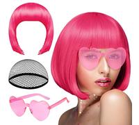 PLULON Perruque courte orange et lunettes de soleil Bob Neon