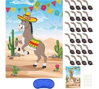 PLULON Pin The Tail on The Donkey Jeux fête d'anniversaire pour Enfants Affiche Jeu d'âne Mexicain avec 24 Autocollants Queue pour âne Party Favors Carnaval Anniversaire Fiesta Party Home Décorations