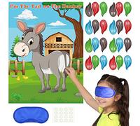 PLULON Pin The Tail on The Donkey Party Game Affiche de Jeux d'âne avec 24 Autocollants Queue pour Enfants, Jeux fête d'anniversaire, Animaux Ferme, âne, décorations murales pour la Maison