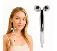 Rouleau facial argenté à double extrémité pour les rides et le levage - Rouleaux pour le visage pour femmes et hommes - Le rouleau facial soutient le drainage lymphatique, soins de la peau, outil de