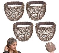 Plum Blossom Hollow Beaded Wide Headband, Boho-Chic Wide Flower Lace Headbands for Women, Elegant Floral Beaded Headbands for Wedding, Hair Styling, Travel, Daily Wear, Holiday, Party (4Pcs* Brown)