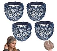 Plum Blossom Hollow Beaded Wide Headband, Boho-Chic Wide Flower Lace Headbands for Women, Elegant Floral Beaded Headbands for Wedding, Hair Styling, Travel, Daily Wear, Holiday, Party (4Pcs* Blue)