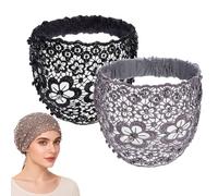 Plum Blossom Hollow Beaded Wide Headband, Elegant Floral Hairband for Women - Non-Slip Thick Headband for Party, Vacation & Daily Wear, Stylish Hair Accessory Gift (Black+Grey)