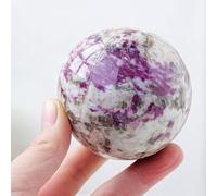 Plum Blossom Tourmaline Crystal Ball Handcrafted Polished Gemstone Sphere with Wooden Stand for Decorative Ball, Gazing Divination or Feng Shui, and Fortune Telling Ball,75~80mm