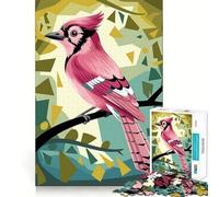 Plumage d'oiseau Rose dans Une forêt géométrique Puzzle de 1000 pièces pour Adolescents Jeu de logique et de Train Anti-Stress Découpe Lisse Cadeau mémorable (38x52cm)