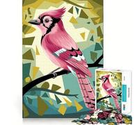 Plumage d'oiseau Rose dans Une forêt géométrique Puzzle de 1000 pièces pour Adolescents Wise Think Toy Gentle Leisure Tight Cut Liste de souhaits du Père Noël (38x26cm)