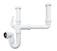 PlumbEZ Kit de siphon d'évier à double cuve et siphon à demi-cuve - Kit de siphon à double cuve en P avec séparateur de déchets pour machine à laver, kit de vidage d'évier BS EN 247-1:2002 75 mm
