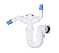 PlumbEZ Siphon télescopique réglable à double buse pivotante en P - Siphon d'évier de 40 mm, rallonge de tuyau d'évacuation de machine à laver, kit de vidage d'évier