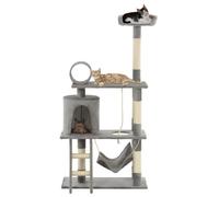 Plumbpyr Arbre à chat avec colonne griffoir en sisal et tour d'escalade 140 cm gris avec hamac, plateforme d'observation, grotte et surface de couchage pour chats d'intérieur dans l'appartement, idéal