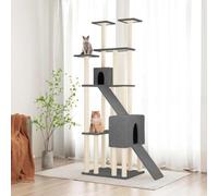 Plumbpyr Arbre à chat avec colonnes en sisal Gris foncé 190 cm Meubles pour chat avec 2 grottes 2 échelles Surfaces de couchage pour l'entretien des griffes et des jouets comme lieu de repos et vue