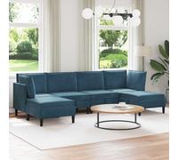 Plumbpyr Ensemble de salon 6 pièces en velours bleu avec coussins et espace de rangement, ensemble de meubles ergonomiques avec cadre en contreplaqué, salon avec canapé, canapé, tabouret pour salle