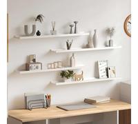 Plumbpyr Lot de 4 étagères murales en MDF blanc brillant 80 x 9 x 3 cm Étagère flottante comme bibliothèque, étagère de cuisine, étagère de salle de bain et étagère à épices pour salon, chambre à