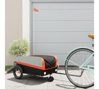 Plumbpyr Remorque de vélo noire et grise en fer avec charge de charge, robuste et pliable pour bagages, charge, enfant et chien, drapeau de sécurité inclus, idéale pour le camping, les loisirs et la