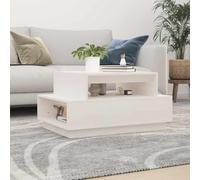 Plumbpyr Table basse blanche en pin massif 80 x 55 x 40,5 cm avec espace de rangement et plateau de table spacieux pour salon, canapé, étagère et décoration